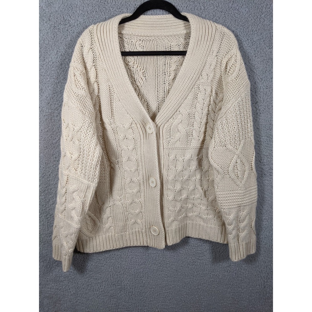 Shein Curve Cable Knit Cardigan Sweater Womens 3XL Beige Grandmacore Cottagecore